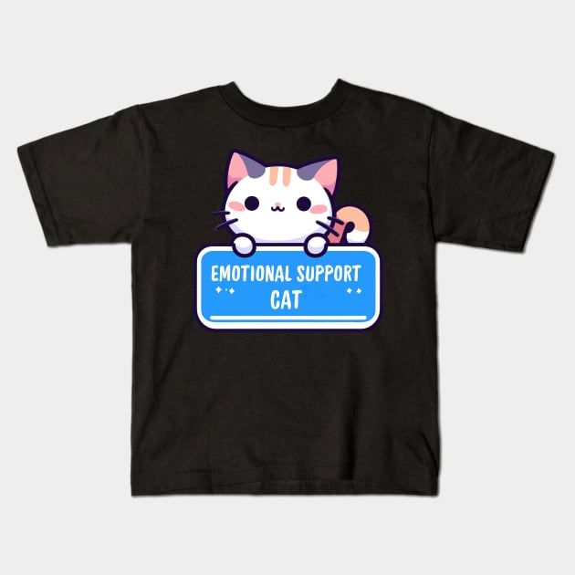 Kawaii Emotional Support Cat Kids T-Shirt by TomFrontierArt